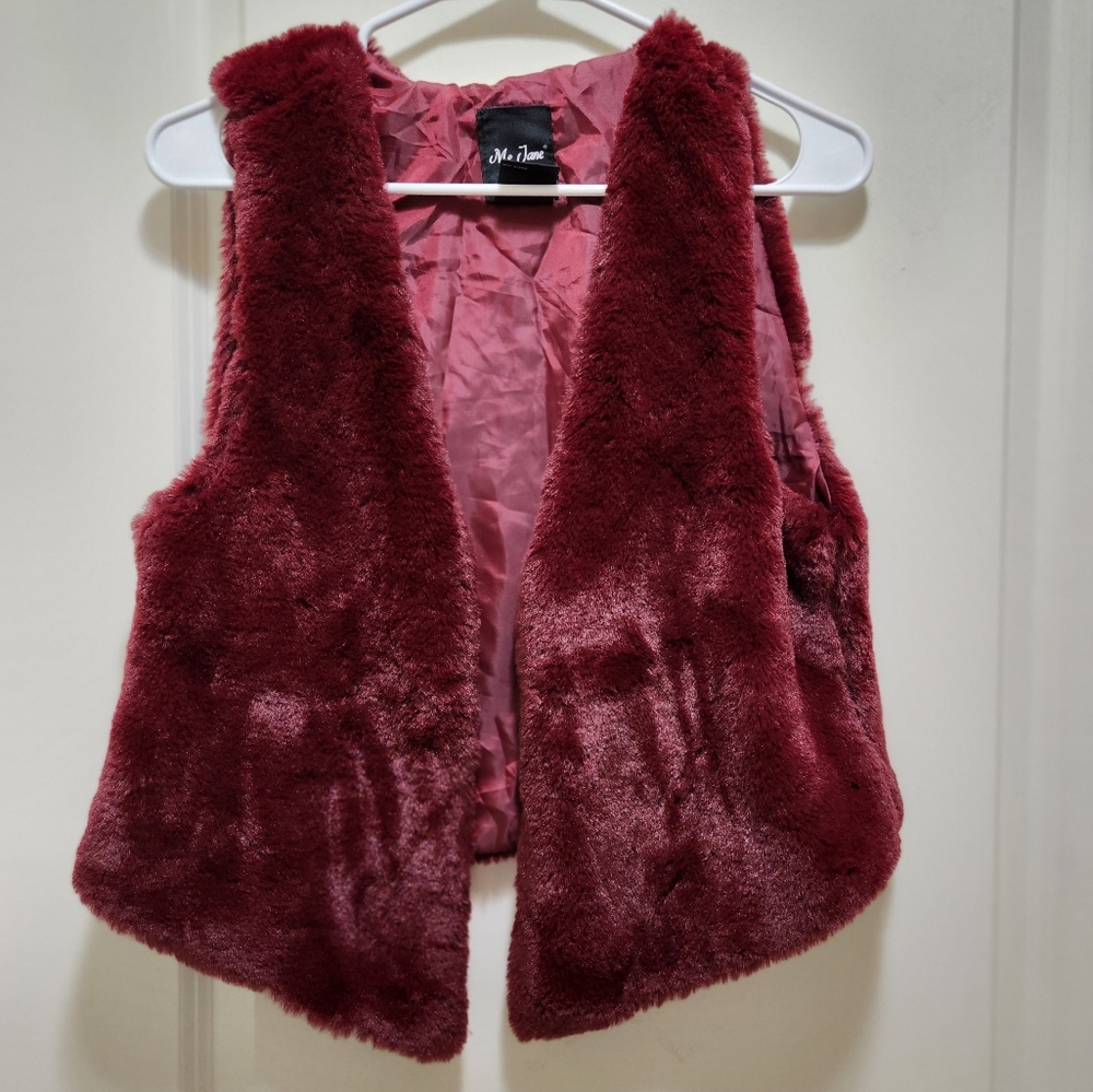 Burgundy faux fur vest